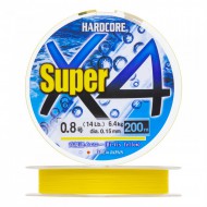   Duel PE Hardcore Super X4 (hi-vis yellow) 200 m - #0.8 (0,15 mm), 6,4 kg - -    